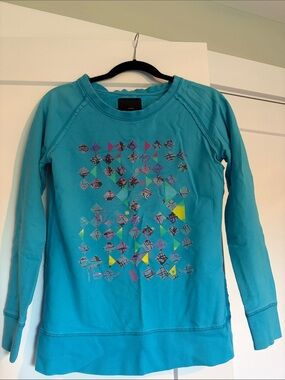 Women's Teal Crewneck Sweater with Geometric Print
